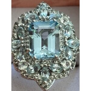 HSN Paul Deasy Sterling Blue Topaz & White Topaz Quatrefoil Design Ring Size 8